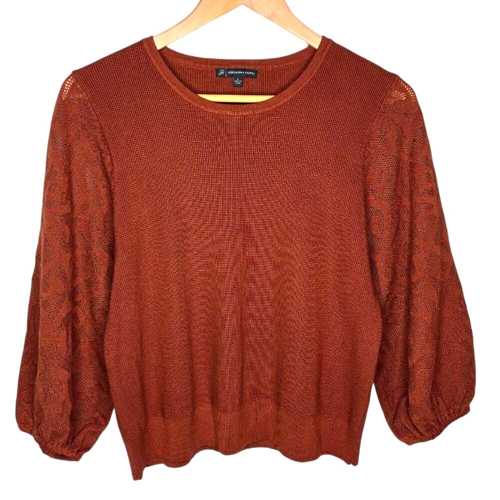 Adrianna Papell Puff Sleeve Sweater Women's Cinnamon Orange Popover Light L